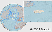 Shaded Relief Location Map of Iceland, gray outside, hill shading