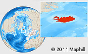 Shaded Relief Location Map of Iceland, highlighted continent