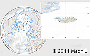 Shaded Relief Location Map of Iceland, lighten, desaturated