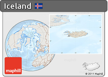 Shaded Relief Location Map of Iceland, lighten