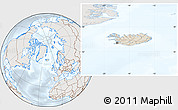 Shaded Relief Location Map of Iceland, lighten, semi-desaturated