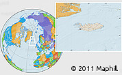 Shaded Relief Location Map of Iceland, political outside