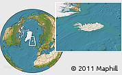 Shaded Relief Location Map of Iceland, satellite outside