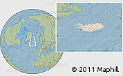 Shaded Relief Location Map of Iceland, savanna style outside, hill shading