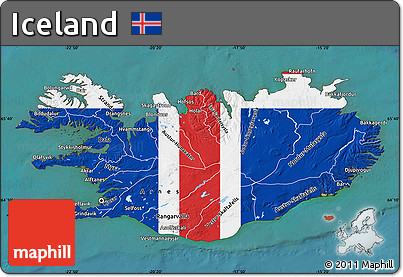 Flag Map of Iceland, satellite outside, flag aligned to the middle