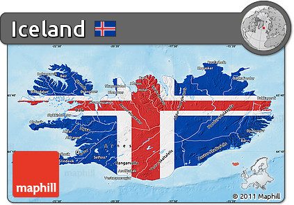 Flag Map of Iceland, shaded relief outside, flag rotated