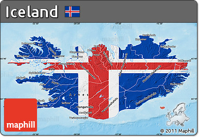 Flag Map of Iceland, shaded relief outside, flag rotated