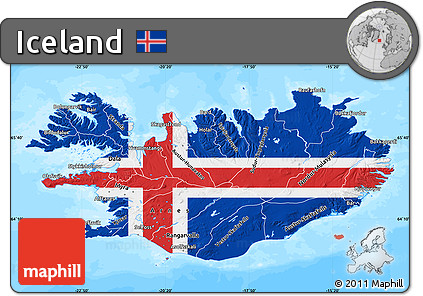 Flag Map of Iceland, single color outside, bathymetry sea