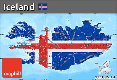Flag Map of Iceland, single color outside, bathymetry sea