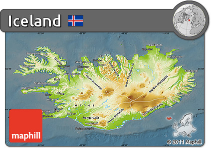 Physical Map of Iceland, darken