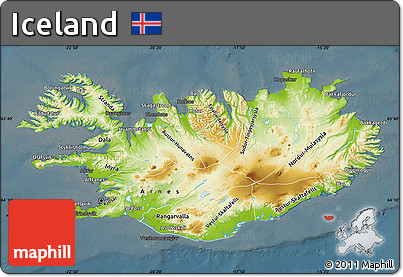 Physical Map of Iceland, darken