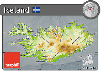 Physical Map of Iceland, darken, semi-desaturated