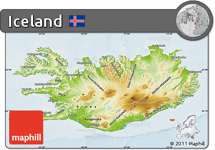Physical Map of Iceland, lighten