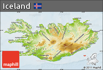 Physical Map of Iceland, lighten