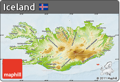 Physical Map of Iceland, lighten