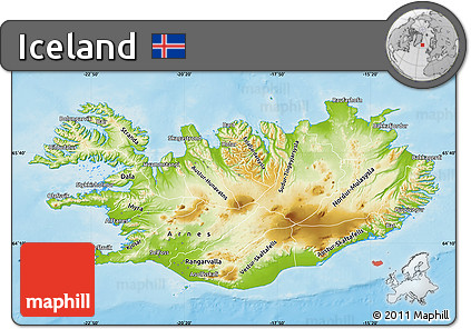 Physical Map of Iceland, single color outside