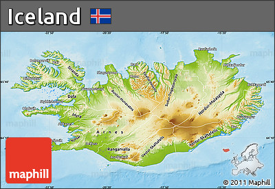 Physical Map of Iceland, single color outside