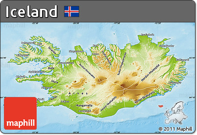 Physical Map of Iceland, single color outside