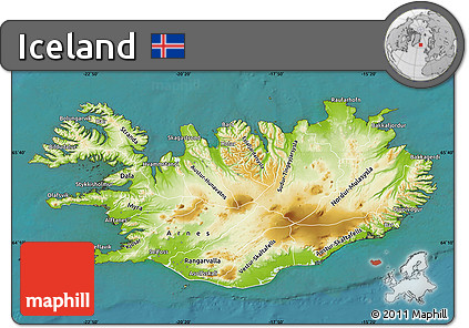 Physical Map of Iceland, single color outside, satellite sea