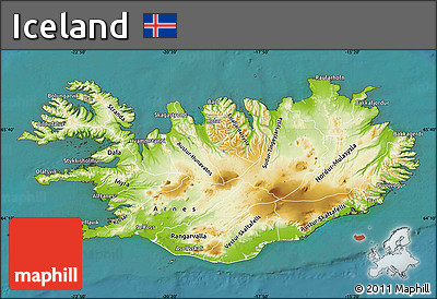 Physical Map of Iceland, single color outside, satellite sea