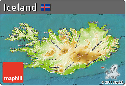 Physical Map of Iceland, single color outside, satellite sea