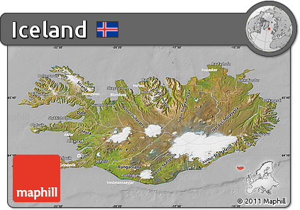 Satellite Map of Iceland, lighten, desaturated