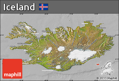 Satellite Map of Iceland, lighten, desaturated