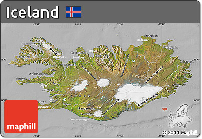 Satellite Map of Iceland, lighten, desaturated