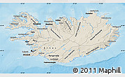 Shaded Relief Map of Iceland, darken, desaturated, land only