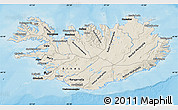 Shaded Relief Map of Iceland, darken, semi-desaturated, land only