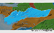 Political 3D Map of Myra, darken
