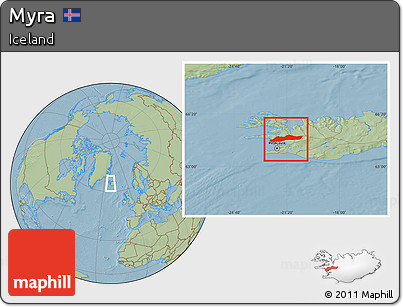 Savanna Style Location Map of Myra, hill shading