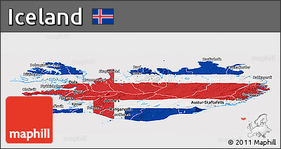 Flag Panoramic Map of Iceland, flag centered