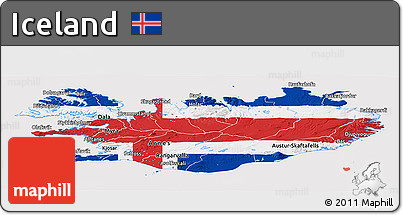 Flag Panoramic Map of Iceland, flag centered