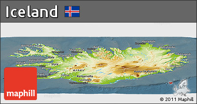 Physical Panoramic Map of Iceland, darken