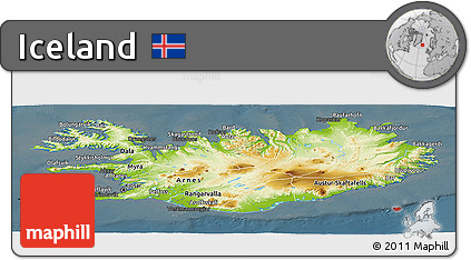 Physical Panoramic Map of Iceland, darken