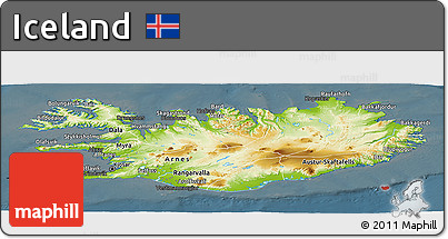 Physical Panoramic Map of Iceland, darken