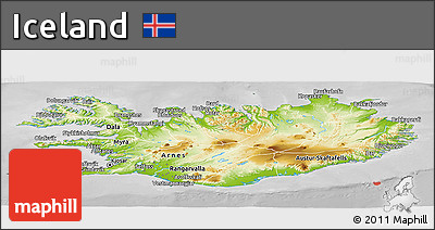 Physical Panoramic Map of Iceland, desaturated
