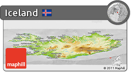 Physical Panoramic Map of Iceland, desaturated