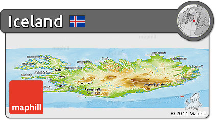 Physical Panoramic Map of Iceland, lighten, semi-desaturated, land only