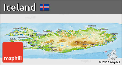 Physical Panoramic Map of Iceland, lighten, semi-desaturated, land only