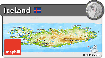 Physical Panoramic Map of Iceland, single color outside, bathymetry sea
