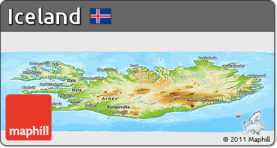 Physical Panoramic Map of Iceland, single color outside, bathymetry sea