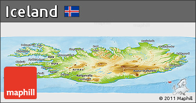 Physical Panoramic Map of Iceland, single color outside