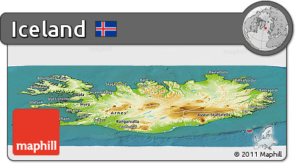 Physical Panoramic Map of Iceland, single color outside, satellite sea