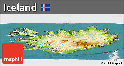Physical Panoramic Map of Iceland, single color outside, satellite sea