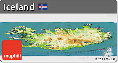 Physical Panoramic Map of Iceland, single color outside, satellite sea