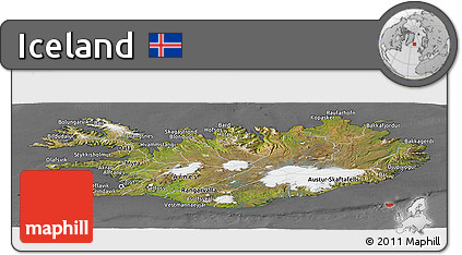 Satellite Panoramic Map of Iceland, desaturated