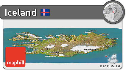 Satellite Panoramic Map of Iceland, lighten, land only