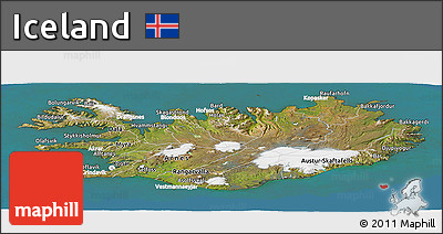 Satellite Panoramic Map of Iceland, lighten, land only